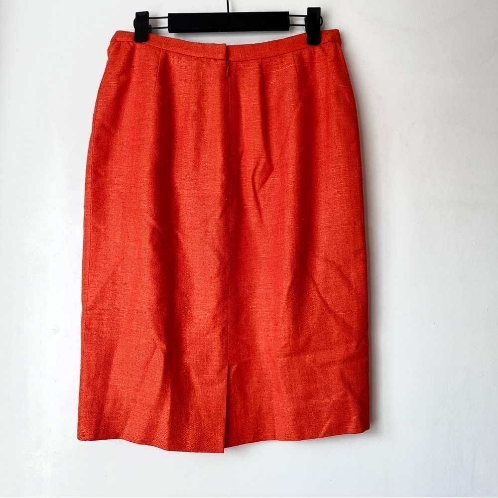 Vintage 80s Orange 100% Silk Tweed Pencil Skirt 8 - Picture 4 of 4